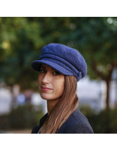 SOMBREROS DE MUJER INVIERNO. Sombrero de lluvia de mujer guateado con lazo  lateral. Color Azul oscuro